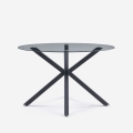 Moderne ronde glazen tafel van 120 cm met zwarte gekruiste poten Lotos Aanbieding