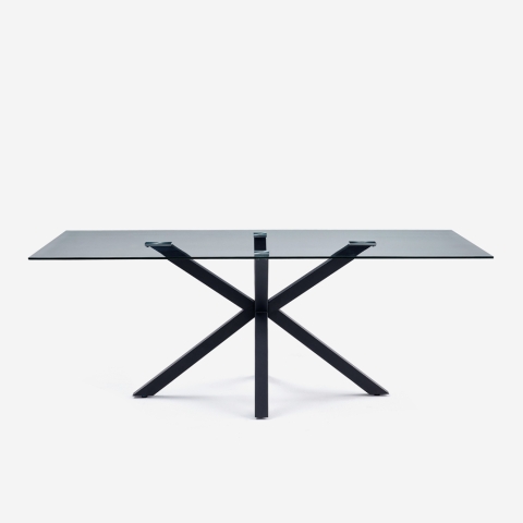Moderne design tafel met zwarte gekruiste poten en glazen tafelblad 200x100 cm Laka Aanbieding