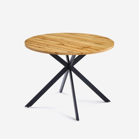 Ronde houten tafel 100 cm met gekruiste metalen poten Mako Aanbieding
