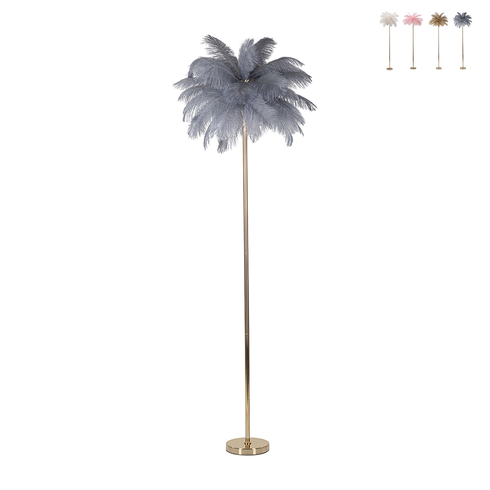 Vloerlamp met veren kap en 3 lichtpunten h160cm Palm L Prijs Vloerlamp met veren kap en 3 lichtpunten h160cm Palm L Prijs