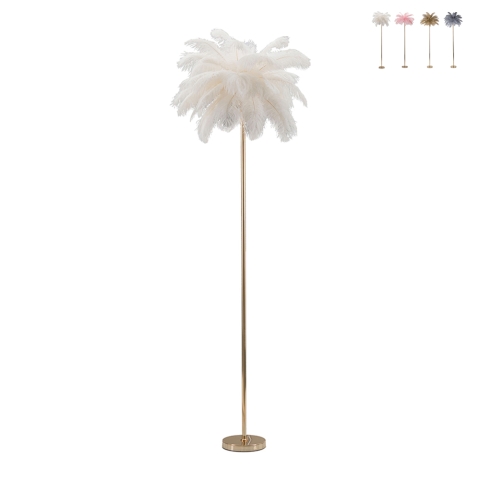 Vloerlamp met veren kap en 3 lichtpunten h160cm Palm L Aanbieding