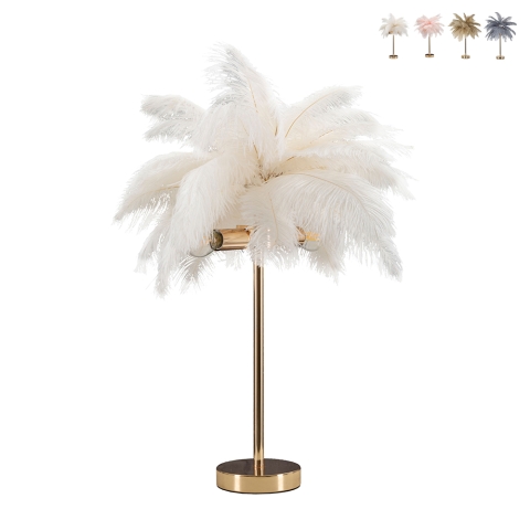 Tafellamp met veren lampenkap en 2 lichtpunten Palm S Aanbieding