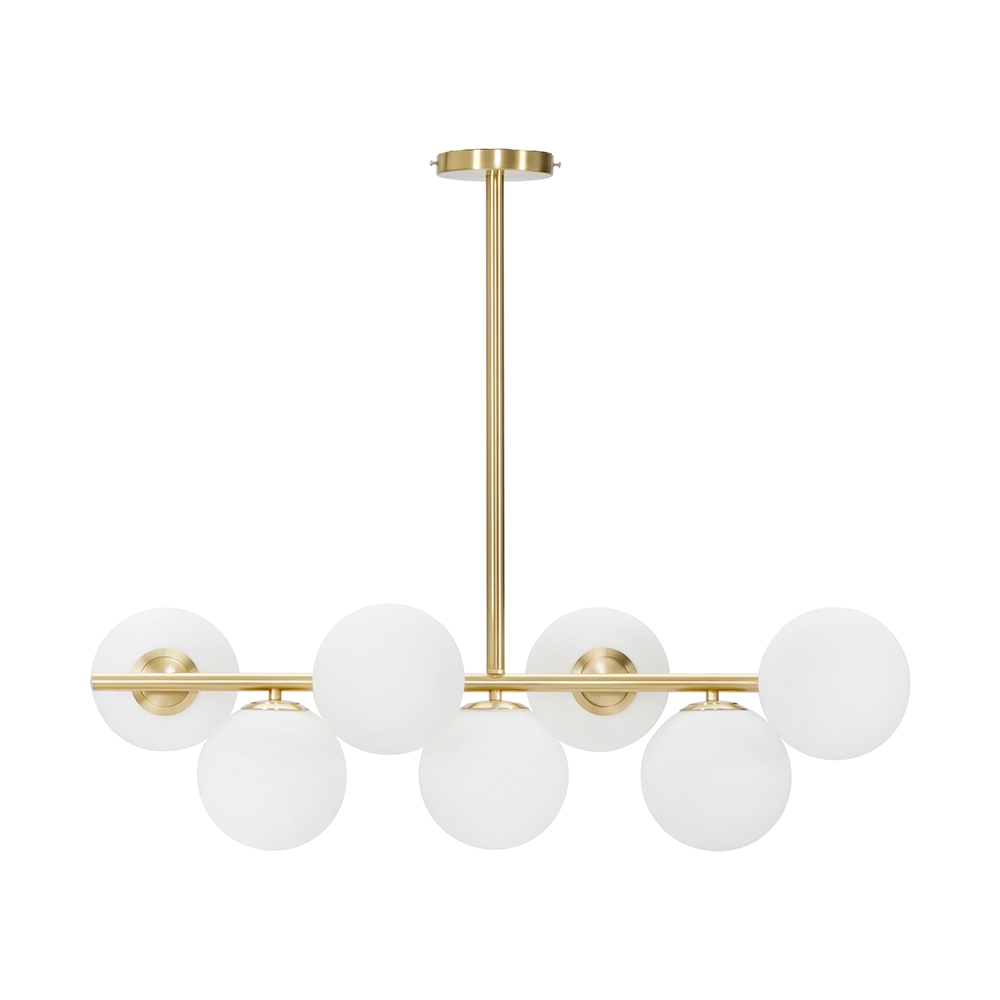 Moderne hanglamp in goud met witte glazen bollen Glamy 7 Aanbieding Moderne hanglamp in goud met witte glazen bollen Glamy 7 Aanbieding