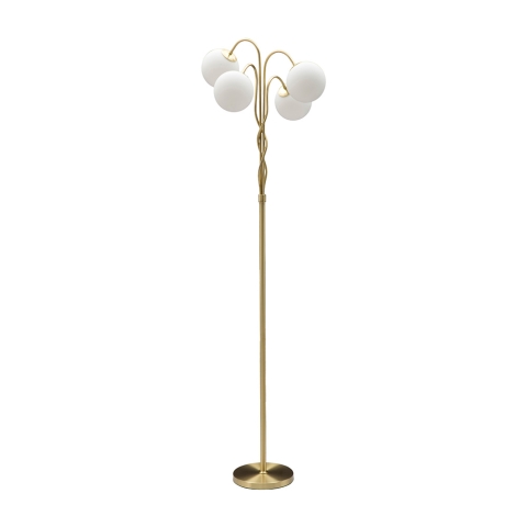 Vloerlamp met gevlochten frame en bolvormige opalenglas Glamy 4 Aanbieding