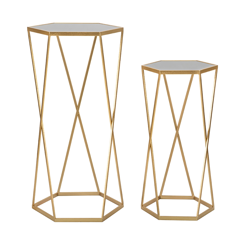 Set van 2 hexagonale bijzettafels voor de woonkamer in goudkleurig metaal en spiegel Esagonal Aanbieding Set van 2 hexagonale bijzettafels voor de woonkamer in goudkleurig metaal en spiegel Esagonal Aanbieding