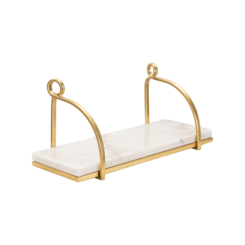 Gouden metalen wandplank met wit marmeren blad Marble Aanbieding