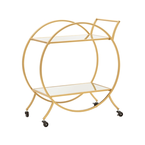 Gouden metalen barwagen voor de woonkamer met spiegelplanken Globe Aanbieding