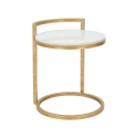 Ronde salontafel en bank in goudkleurig metaal met wit marmeren blad Round Aanbieding
