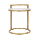Ronde salontafel en bank in goudkleurig metaal met wit marmeren blad Round Voorraad