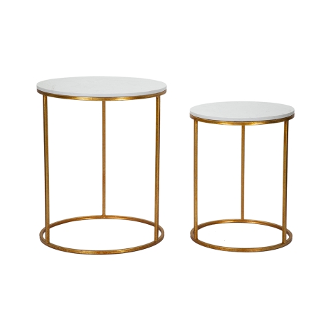 Set van 2 glam eigentijdse ronde salontafels goudkleurig metaal en marmer Simply Aanbieding