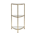 Hoektafel met 3 planken, goudkleurig metaal en glas Triangle M Aanbieding