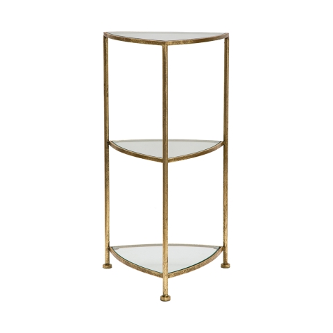 Hoektafel met 3 planken, goudkleurig metaal en glas Triangle M Aanbieding
