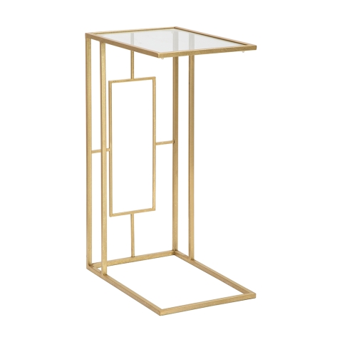 Rechthoekige salontafel en bijzettafel in goud metaal en glas London Aanbieding