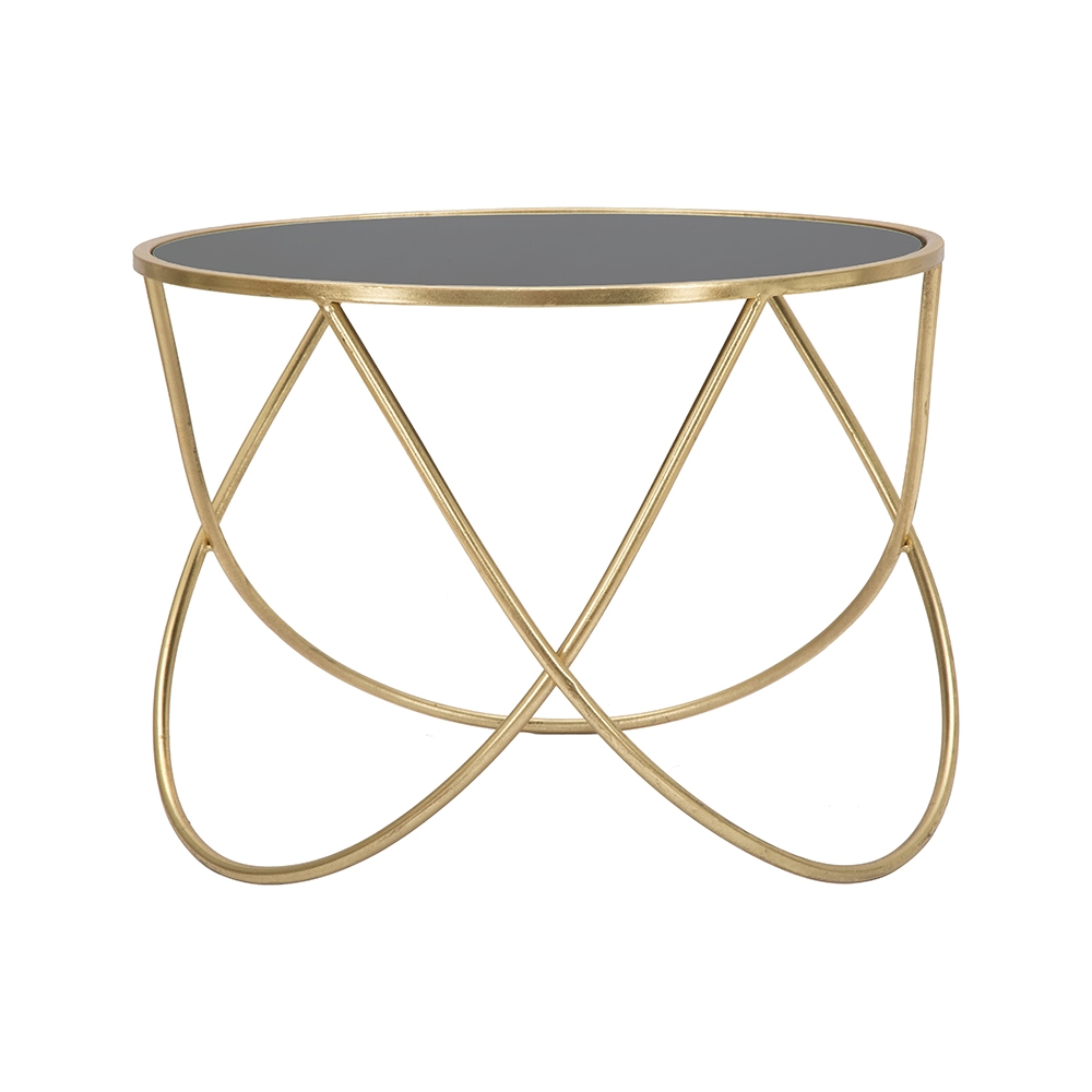 Moderne ronde salontafel 60cm goud metaal en zwart glas Ring Aanbieding Moderne ronde salontafel 60cm goud metaal en zwart glas Ring Aanbieding