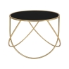 Moderne ronde salontafel 60cm goud metaal en zwart glas Ring Aanbod