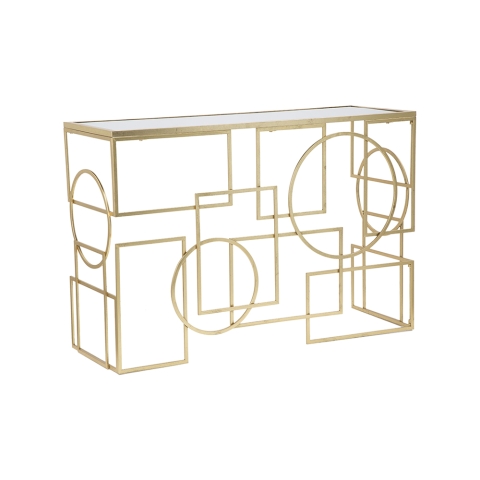 Gouden metalen rechthoekige haltafel 120x41cm met spiegelblad Marie Aanbieding