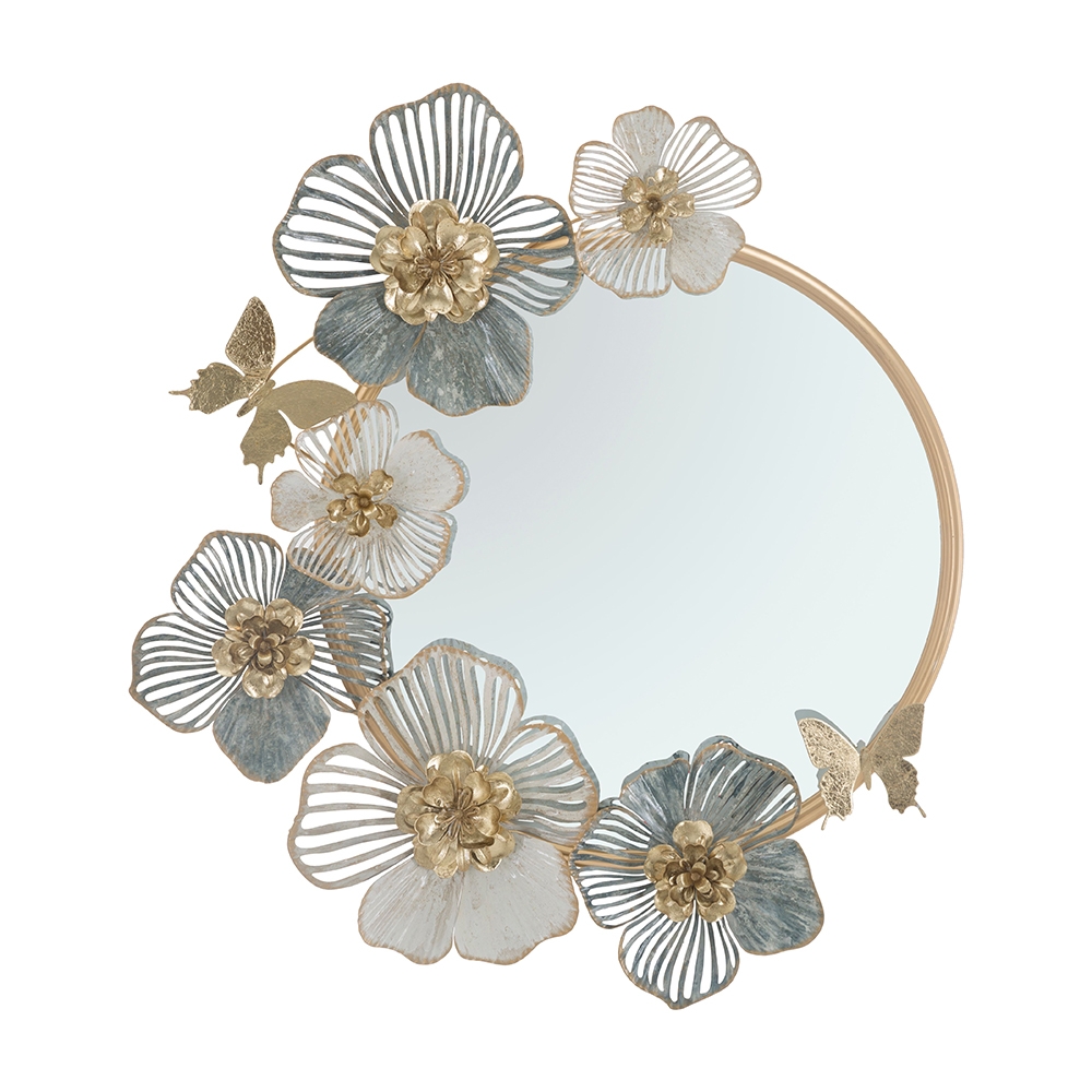 Rond wandspiegel met 3D bloemendecoraties Amy Aanbieding Rond wandspiegel met 3D bloemendecoraties Amy Aanbieding