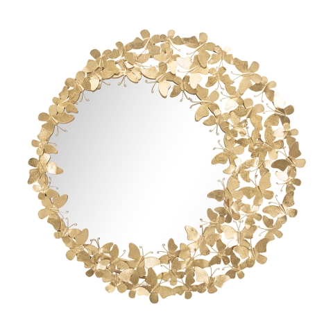 Ronde wandspiegel met gouden 3D-vlinders Butterfly Wind Aanbieding