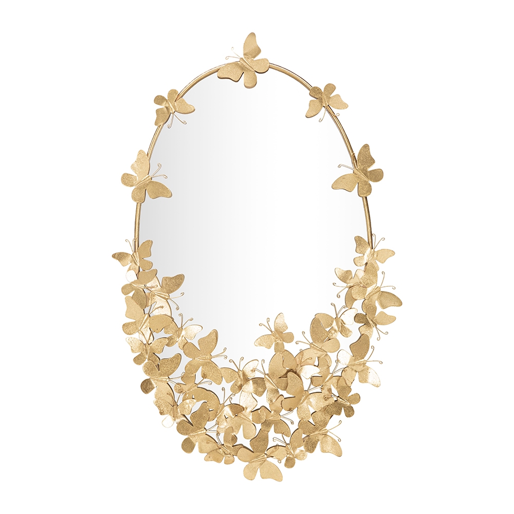 Ovale gouden wandspiegel met decoratieve vlinders Butterfly Wind Aanbieding Ovale gouden wandspiegel met decoratieve vlinders Butterfly Wind Aanbieding