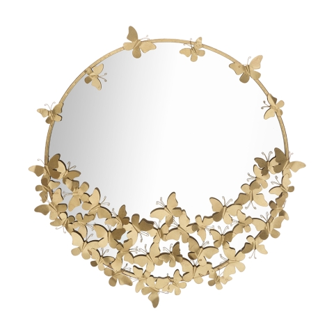 Gouden ronde wandspiegel met decoratieve vlinders Butterfly M Aanbieding
