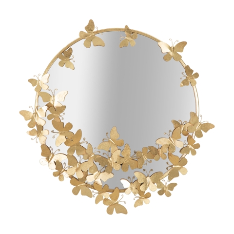 Gouden ronde wandspiegel met decoratieve vlinders 74cm Butterfly S Aanbieding