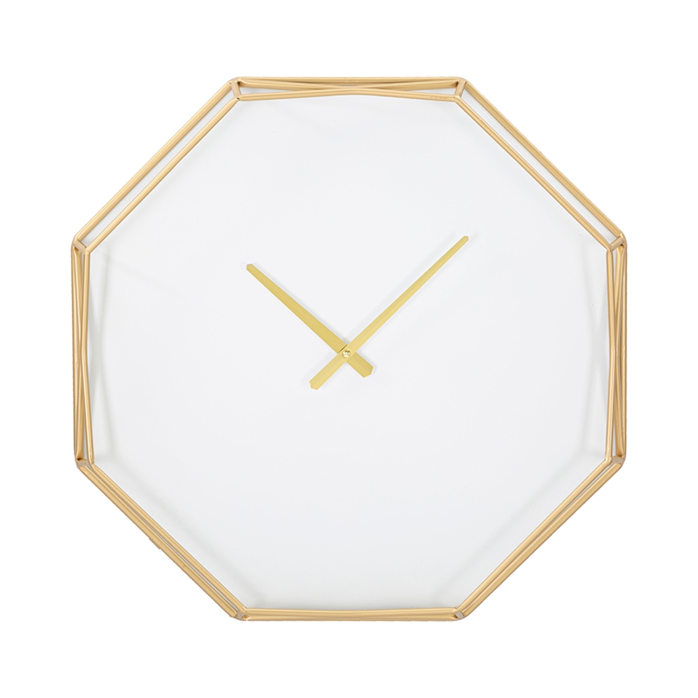 Metalen achthoekige wandklok in goudkleur Octagonal