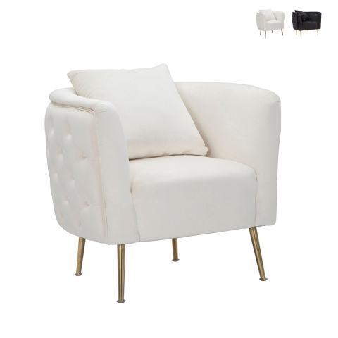 Fluwelen glam fauteuil met gouden poten en kussen Bucarest-P Aanbieding