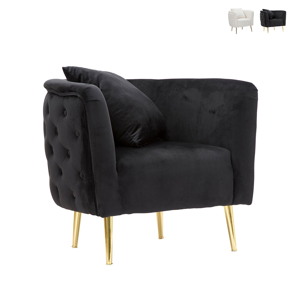 Fluwelen glam fauteuil met gouden poten en kussen Bucarest-P Aanbod Fluwelen glam fauteuil met gouden poten en kussen Bucarest-P Aanbod