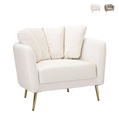 Design fauteuil voor de woonkamer, gestoffeerd met gouden metalen poten Kiev Aanbieding