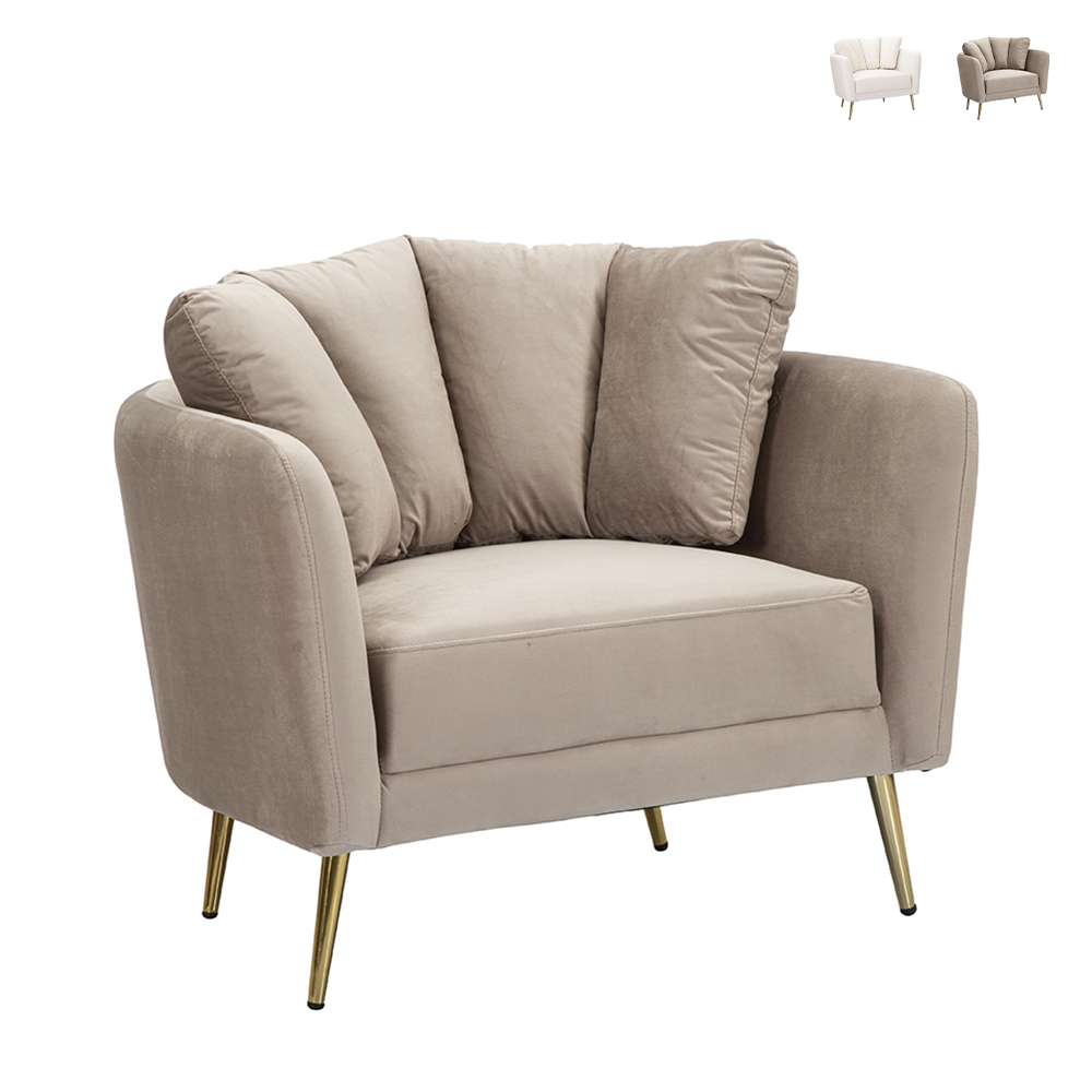 Design fauteuil voor de woonkamer, gestoffeerd met gouden metalen poten Kiev Karakteristieken