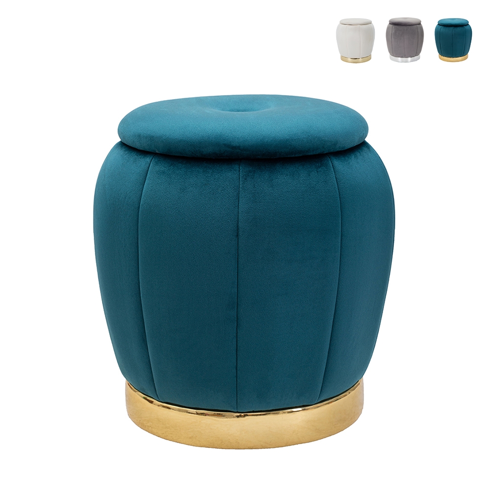 Rond fluwelen opbergpoef met metalen basis 43cm Paris
