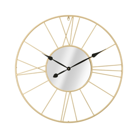 Ronde wandklok van goudkleurig metaal 80cm met spiegel Stick Aanbieding