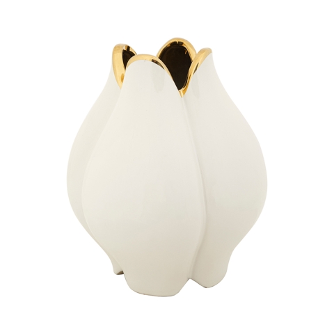Witte keramische bloemenvaas met gouden rand Bud Aanbieding