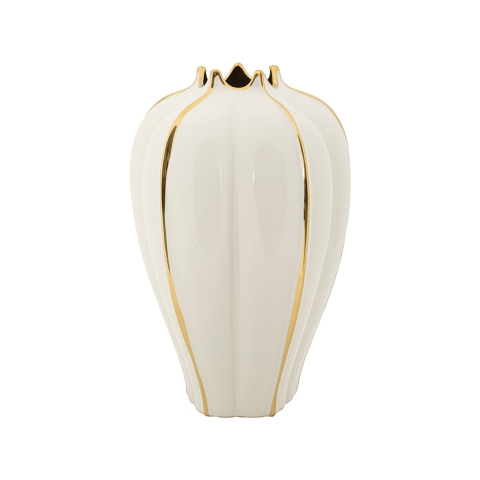 Witte keramische bloemenvaas met gouden details Potter Aanbieding