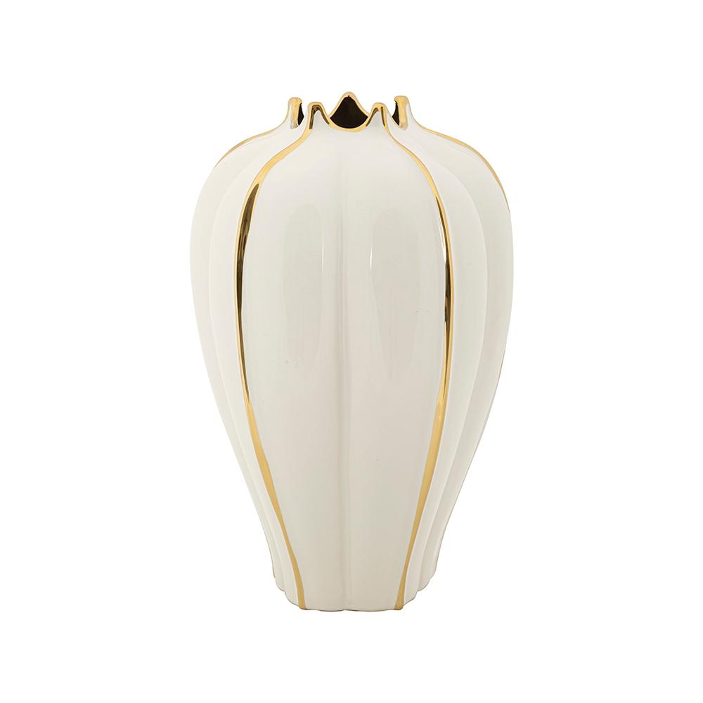 Witte keramische bloemenvaas met gouden details Potter Aanbieding Witte keramische bloemenvaas met gouden details Potter Aanbieding