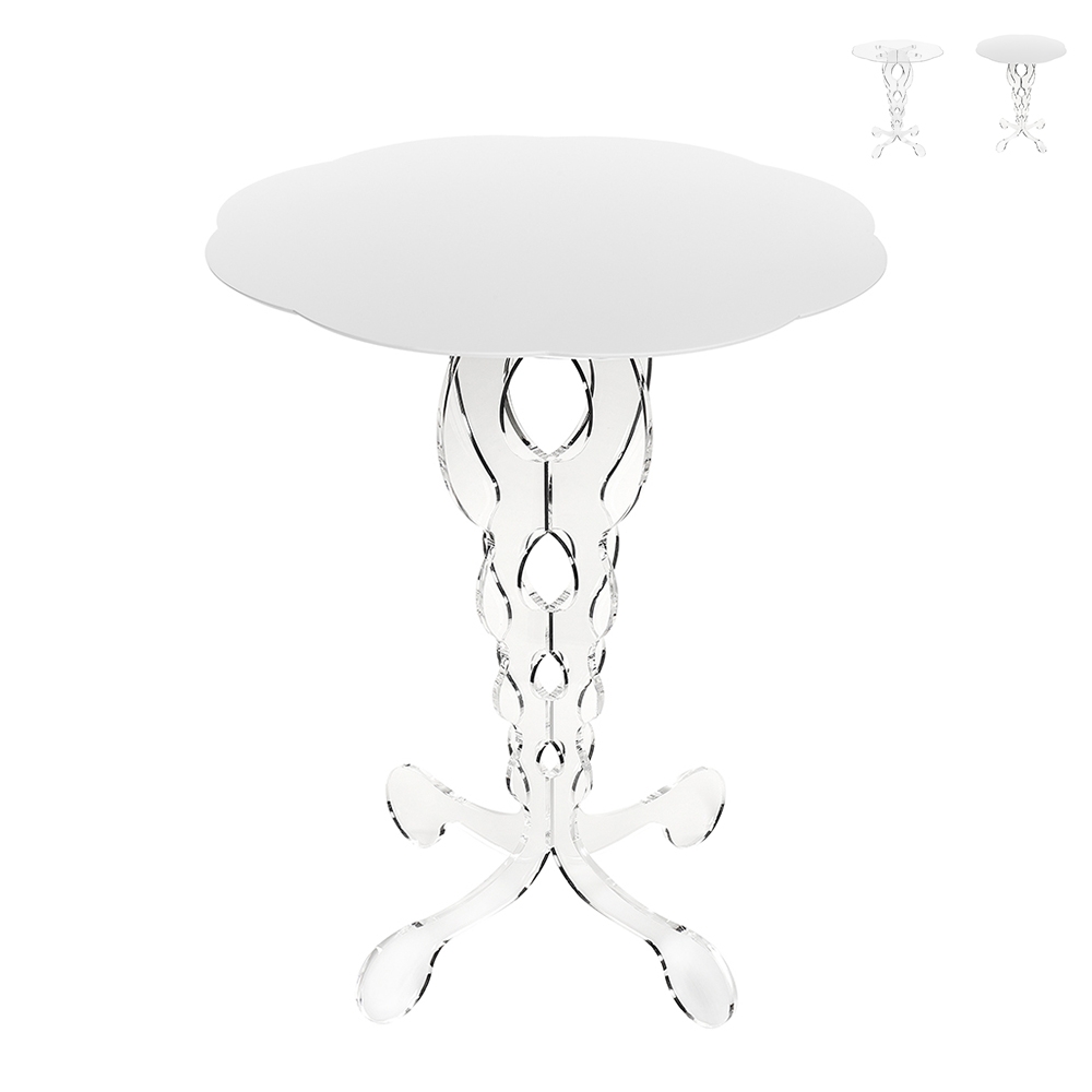 Ronde hoge salontafel 50cm in transparant plexiglas Arabesco Medium Aanbieding