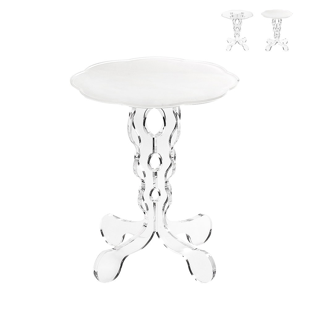 Ronde hoge salontafel 36cm van transparant plexiglas Arabesco Small Aanbieding Ronde hoge salontafel 36cm van transparant plexiglas Arabesco Small Aanbieding