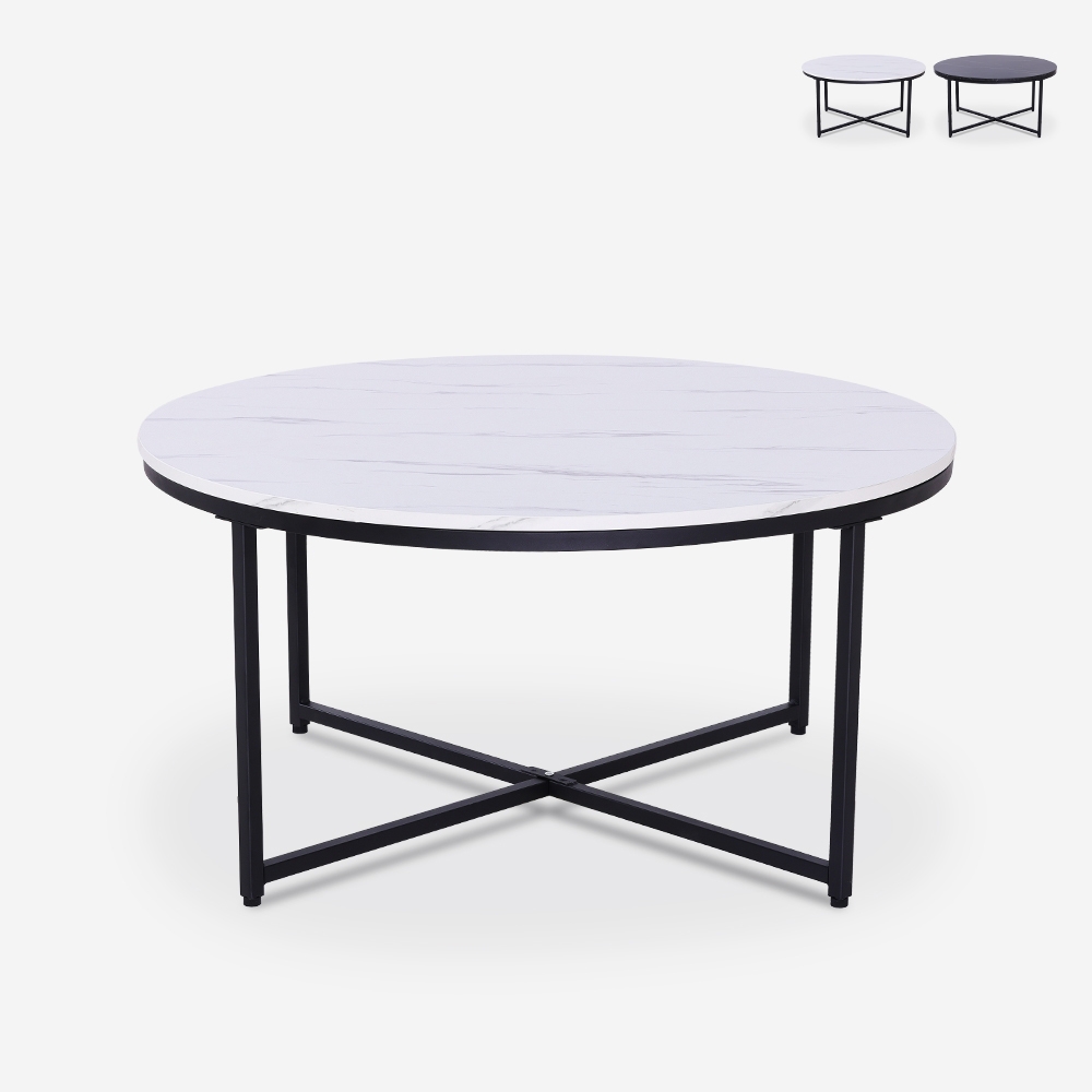 Ronde salontafel 80 cm van metaal met een blad met marmereffect Sulley Aanbieding Ronde salontafel 80 cm van metaal met een blad met marmereffect Sulley Aanbieding