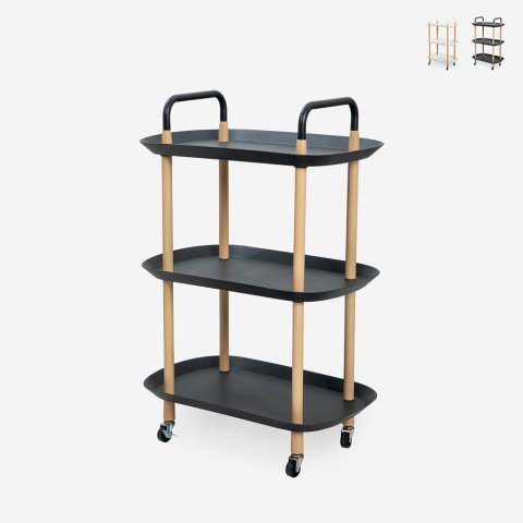 Moderne serveerwagen met wielen en 3 planken in wit of zwart Wala Plus Aanbieding