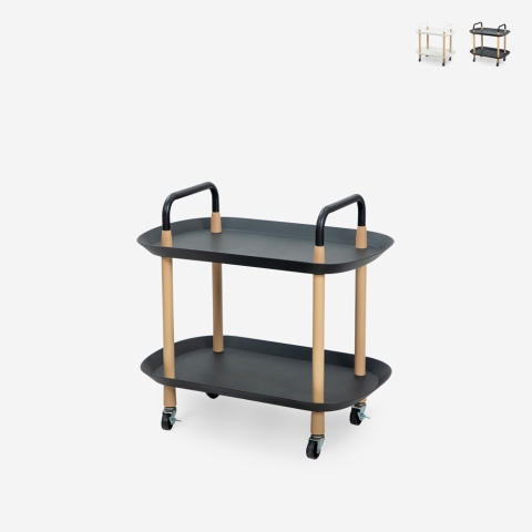 Moderne serveerwagen met wielen en 2 planken in wit of zwart Wala Aanbieding