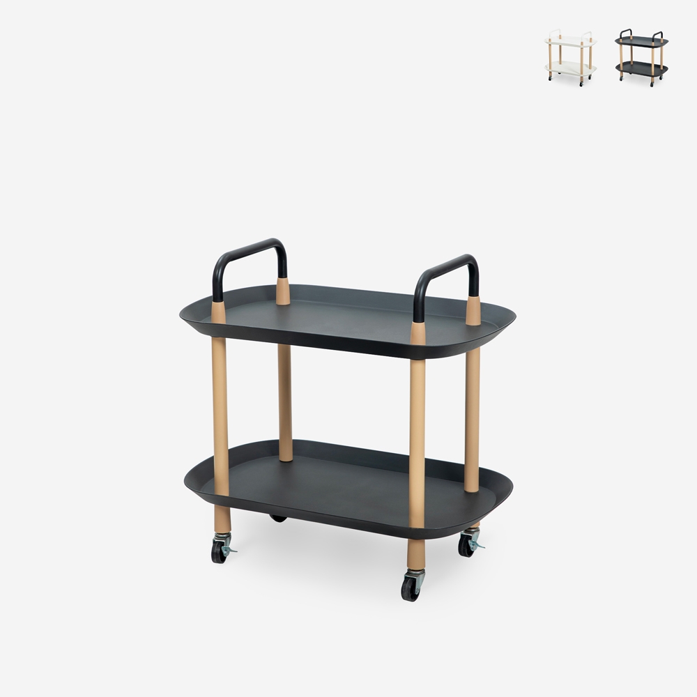 Moderne serveerwagen met wielen en 2 planken in wit of zwart Wala Aanbieding Moderne serveerwagen met wielen en 2 planken in wit of zwart Wala Aanbieding