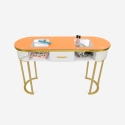 Tafel voor schoonheidsspecialisten van glas, goudkleurig metaal en marmereffect Jess Kortingen