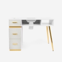 Witte manicuretafel met afzuiging, 3 lades en gouden poten Skait Aanbieding