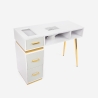 Witte manicuretafel met afzuiging, 3 lades en gouden poten Skait Verkoop