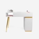 Witte manicuretafel met afzuiging, 3 lades en gouden poten Skait Catalogus