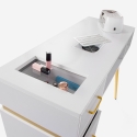 Witte manicuretafel met afzuiging, 3 lades en gouden poten Skait Voorraad