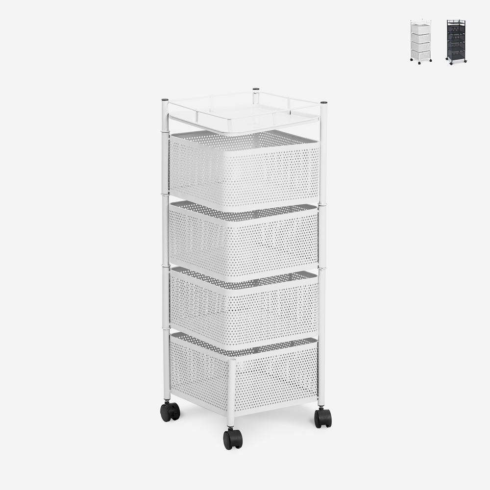 Moderne keukenwagen voor fruit met wielen en 4 draaibare manden Avet Kortingen