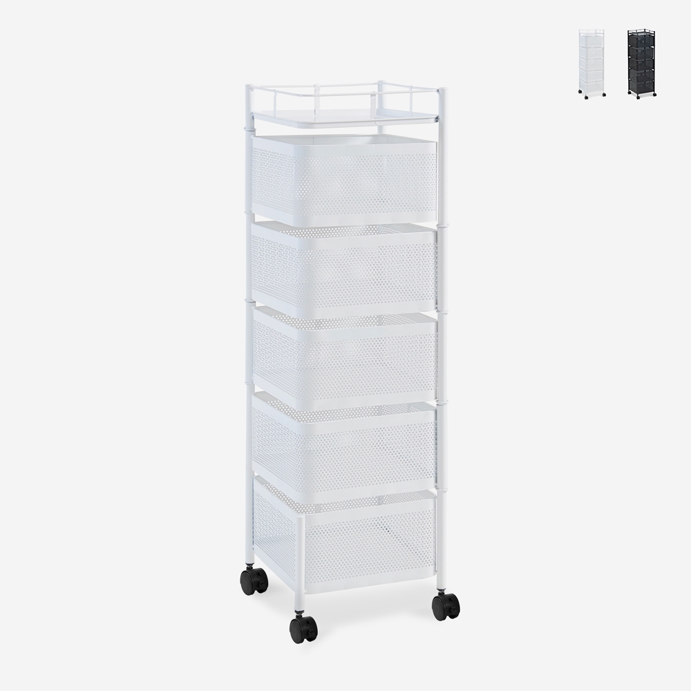 Moderne keukenwagen voor fruit met wielen en 5 draaibare manden Avet Plus Kortingen Moderne keukenwagen voor fruit met wielen en 5 draaibare manden Avet Plus Kortingen