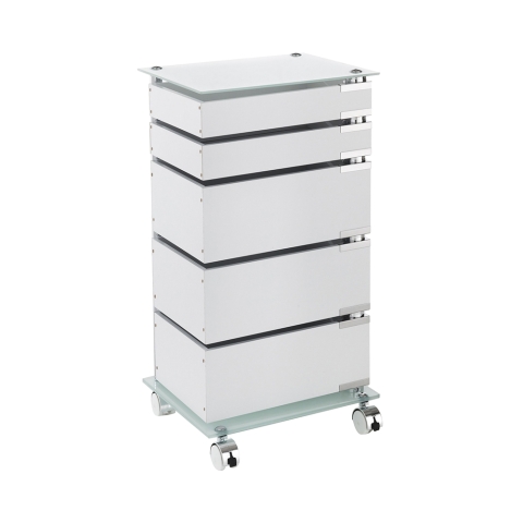 Moderne kantoorladekast met wielen, 5 lades en glazen plank Easy 5/C Aanbieding