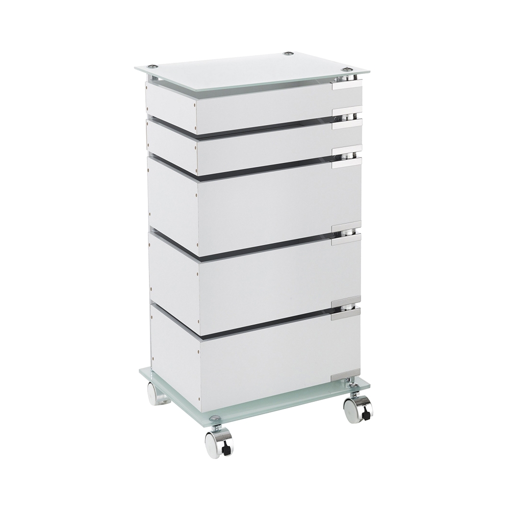 Moderne kantoorladekast met wielen, 5 lades en glazen plank Easy 5/C Aanbieding Moderne kantoorladekast met wielen, 5 lades en glazen plank Easy 5/C Aanbieding
